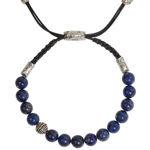 John Varvatos adjustable bracelet with lapis beads and single silver bead